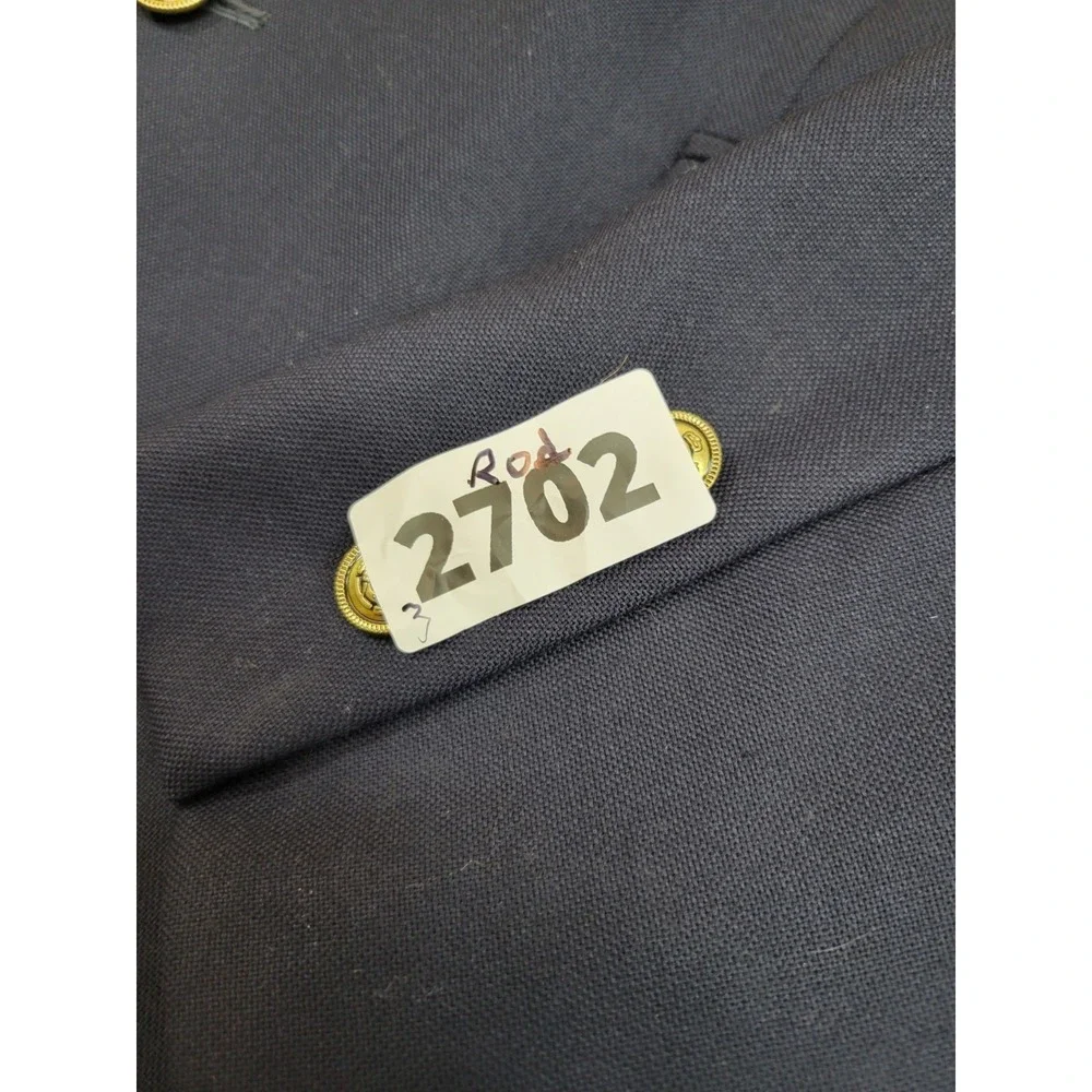 Stafford Mens Blazer 42L Navy Blue 100% Wool Slim Fit Gold Buttons Sport Coat